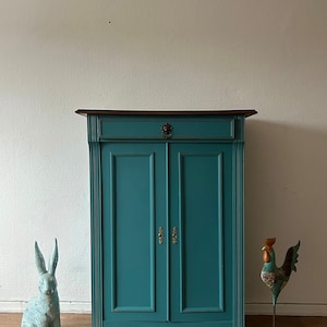 Vertiko Original Antique Country House Solid Wood in Turquoise Green