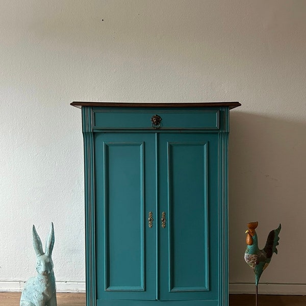 Vertiko Original Antique Country House Solid Wood in Turquoise Green