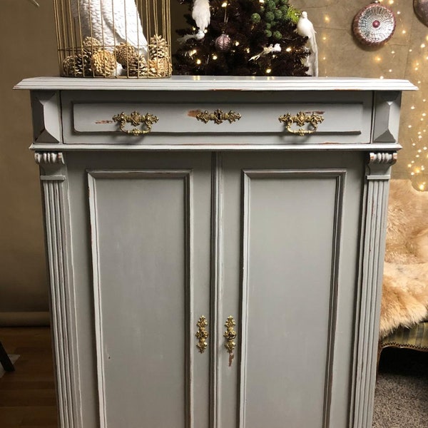 Vertiko high chest of drawers antique around 1920 solid wood country house in grey