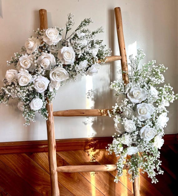 White Arch Wedding Florals Wedding Ceremony Flowers Floral Swag White Rose and Babies Breath Arch Flowers