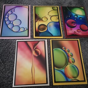 Wunderschönes Set Briefpapier, Doppelkarte, Makrofotografie,Karte, Kunst,  Öl auf Wasser, Geldgeschenk, Alle Farben