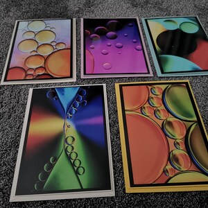 Hermoso juego de papelería, tarjeta doble, fotografía macro, tarjeta, arte, óleo sobre agua, regalo de dinero, todos los colores