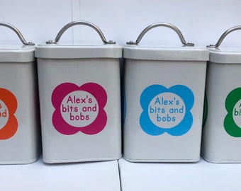 Personalised retro flower canister in chalk