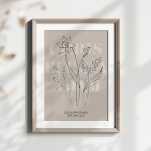 Personalised Birth Flower Family Print, Custom Birth Month Flower Print, Birth Flower Bouquet, Mothers Day Gift, Housewarming Family Gift