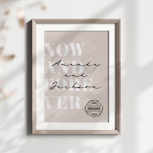 Cadeau de fiançailles personnalisé pour couple, signe de fiançailles moderne minimaliste, impression de fiançailles personnalisée, cadeau de fiançailles pour le meilleur ami