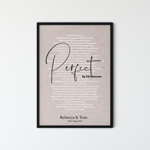 Impresión personalizada de letras de canciones, póster de boda del primer baile, arte de pared de letras de canciones personalizadas, regalo de aniversario de boda, impresión de canción favorita