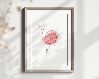 Flamingo Wall Print, Watercolour Flamingo Wall Art, Flamingo Poster print, Flamingo Decor, Flamingo Line Art, Mid Century Modern Wall Art