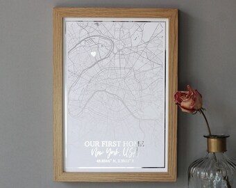 Personalisierte New Home City Map Poster, Einzigartiges und Nachdenkliches Neues Zuhause Geschenk, Jeder Ort Benutzerdefinierter Kartendruck In Roségold | Kupfer| Goldfolie