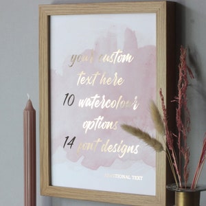 Custom Quote Foil Print, Custom Text Print In Rose Gold | Copper | Gold | Silver Foil, Personalised Quote, Metallic Poem | Song Lyrics Print