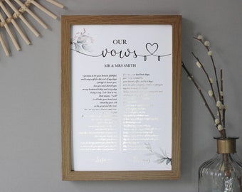 Echte Folie Hochzeit Gelübde Druck Wandkunst, seine und ihre Hochzeitsgelübde, personalisierte Ehe Gelübde Poster, erste Hochzeit Jahrestag Folie Geschenk