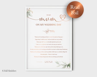Parents Of The Bride Real Foil Custom Text Print, Mother Of The Bride Metallic Poster, Keepsake Parents Of The Bride Gift, Real Foil Poster