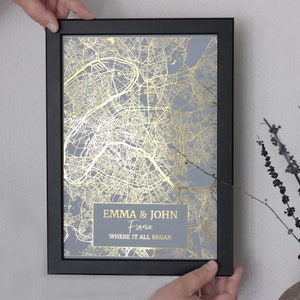 Nuovo regalo personalizzato per la casa, stampa della mappa della posizione, primo regalo per la casa, regalo di inaugurazione della casa, stampa personalizzata della mappa della città in lamina d'oro / oro rosa / rame