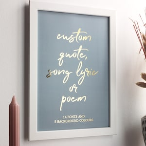 Impresión de cita personalizada, póster personalizado en lámina dorada, oro rosa o cobre, arte mural con texto personalizado, impresión personalizada de cita, poema o letra de canción.