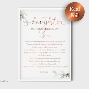 Regalo in lamina per la figlia per il suo matrimonio, per mia figlia per il giorno del suo matrimonio Stampa di poesia da mamma, Regalo dei genitori per la sposa, Regalo per la sposa da mamma