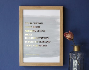 Individuelles Zitat Druck, benutzerdefinierte Folie Druck, personalisiertes Zitat Wandkunst in Gold | Kupfer | Roségold Folie, Benutzerdefiniertes Zeichen, Folierter benutzerdefinierter Textdruck