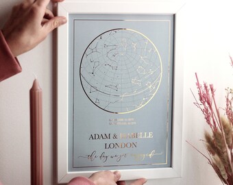 Met | Got Engaged | Got Married Accurate Star Map Print By Date, Personalised Star Sky Celestial Map Print, Custom Foil Night Sky Print,