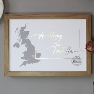 Verlobungskarte Print In Gold | Rose Gold Folie, Verlobungsgeschenk, Personalisierter Kartendruck, Metallische Verlobungskarte, Jahrestagsgeschenke