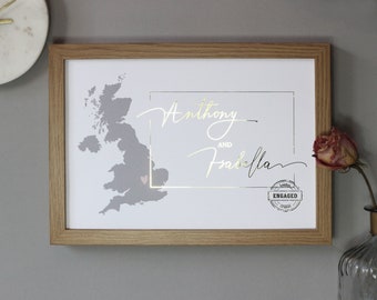 Verlobungskarte Print In Gold | Rose Gold Folie, Verlobungsgeschenk, Personalisierter Kartendruck, Metallische Verlobungskarte, Jahrestagsgeschenke