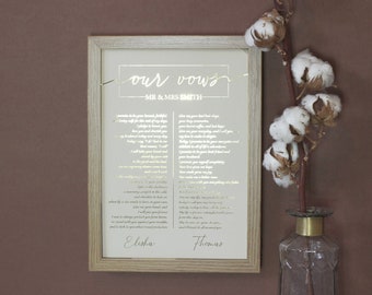 Hochzeit Gelübde Wandkunst, Metallic Eheversprechen für Sie und Ihn, personalisiertes Eheversprechen Poster In Folie, Geschenk zum ersten Hochzeitstag