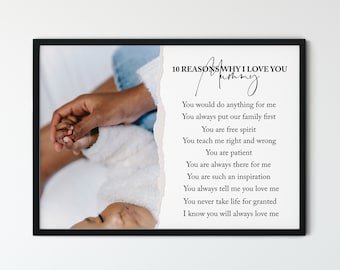 10 razones por las que te amo mamá, regalo del día de la madre, impresión personalizada del día de la madre, regalo de cumpleaños para mamá, te amo regalo de cumpleaños de mamá