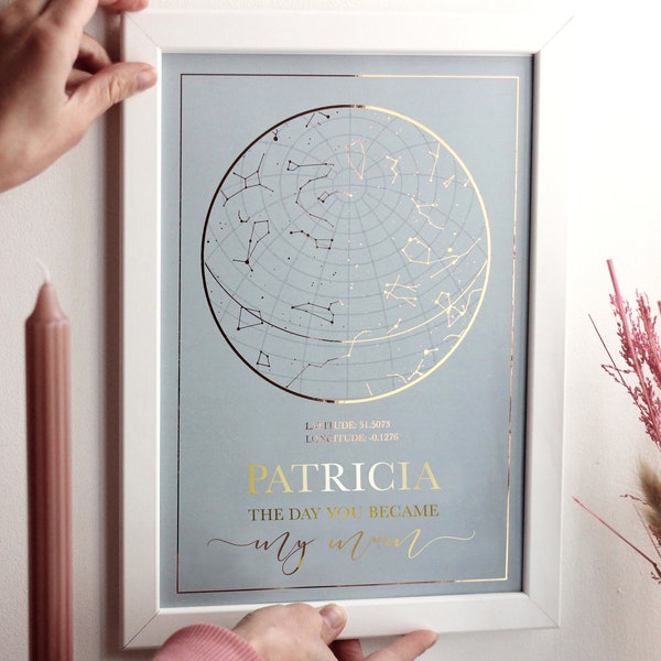 The Day | Night You Became My Mum Custom Mother's Day Gift, Accurate Night Sky Star Map Print By Date, Mum Birthday Gift, New Mum Keepsake