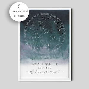 Stampa mappa stellare la notte in cui ci siamo fidanzati/sposati, regalo personalizzato di fidanzamento/anniversario, stampa mappa del cielo notturno per data, regalo di San Valentino
