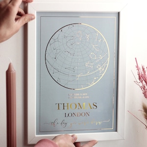 Il giorno o la notte in cui sei nato Mappa stellare accurata Stampa, Regalo di compleanno personalizzato per lui o lei, Regalo neonato, Stampa stella celeste personalizzata
