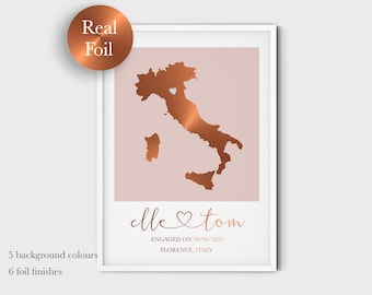 Echte Folie Verlobung Karte Print, Met / verlobt / verheiratet Karte Print, erste Hochzeitstag Geschenk für Paare, personalisierte Hochzeitsgeschenk