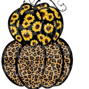 Sunflower Leopard Fall pumpkin stacked PNG SVG file download