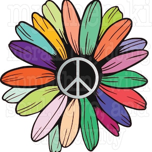 Hippie 70s Groovy Peace sign sunflower flower PNG SVG sublimation vinyl file download