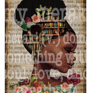 just a girl who loves to read book page background African American library