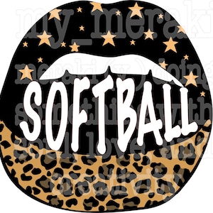 Softball leopard lips mouth design digital download PNG