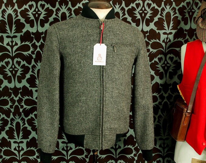 unused Mens Harris Tweed Flight Jacket in Grey in a size 38 inch Small hard to find design