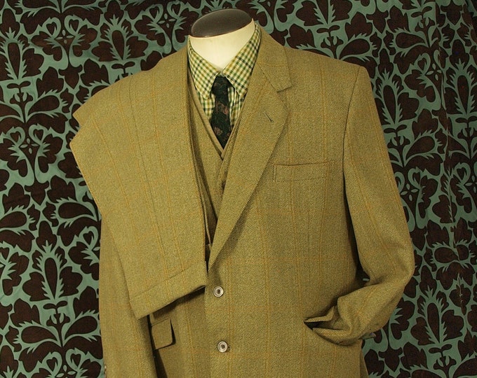 John G Hardy 3 Piece Tweed Country Suit Mens Size 46 48  inch extra Large 42 43  Waist , Jacket and Waistcoat , free Trousers as damaged