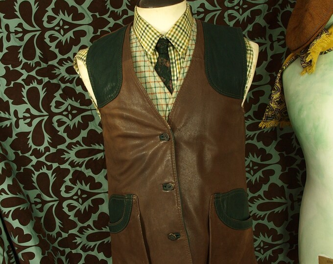Ladies Vintage Corher made in England Leather Country Field Gillet Waistcoat Size 38 39 chest