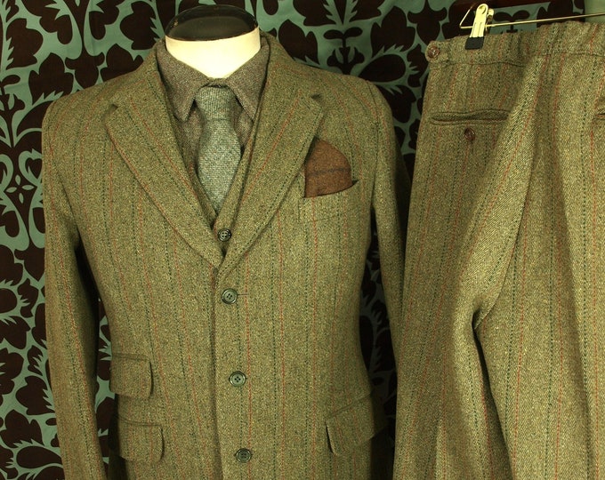 Mens 3 Piece Gen Derby Tweed Vintage Game Keeper  Suit in a Size 36 37 inch  extra Small 32 inch waist and 28 inch leg by John Brocklehurst