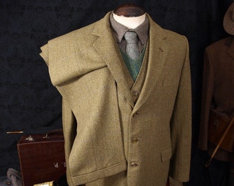 Superb Bespoke Mens Vintage Alsport Tweed 3 Piece Suit Size 38 small 36W 31L made in England by  John G Hardy by Royal Appointment