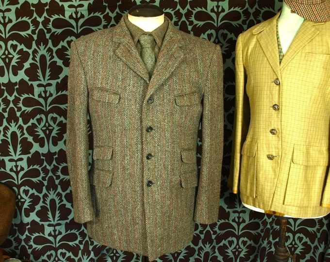 Mens Rare Bespoke  4 button multi pocket Styled Vintage Harris Tweed Jacket in a size 40 inch medium slim 42 Large