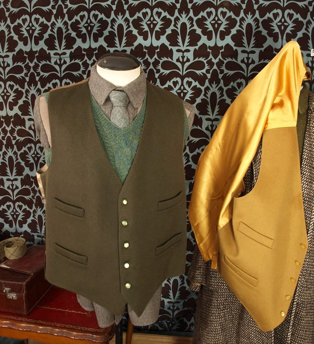 A Good Pair of Mens Moleskin Wool Waistcoats Sage Green and Etsy