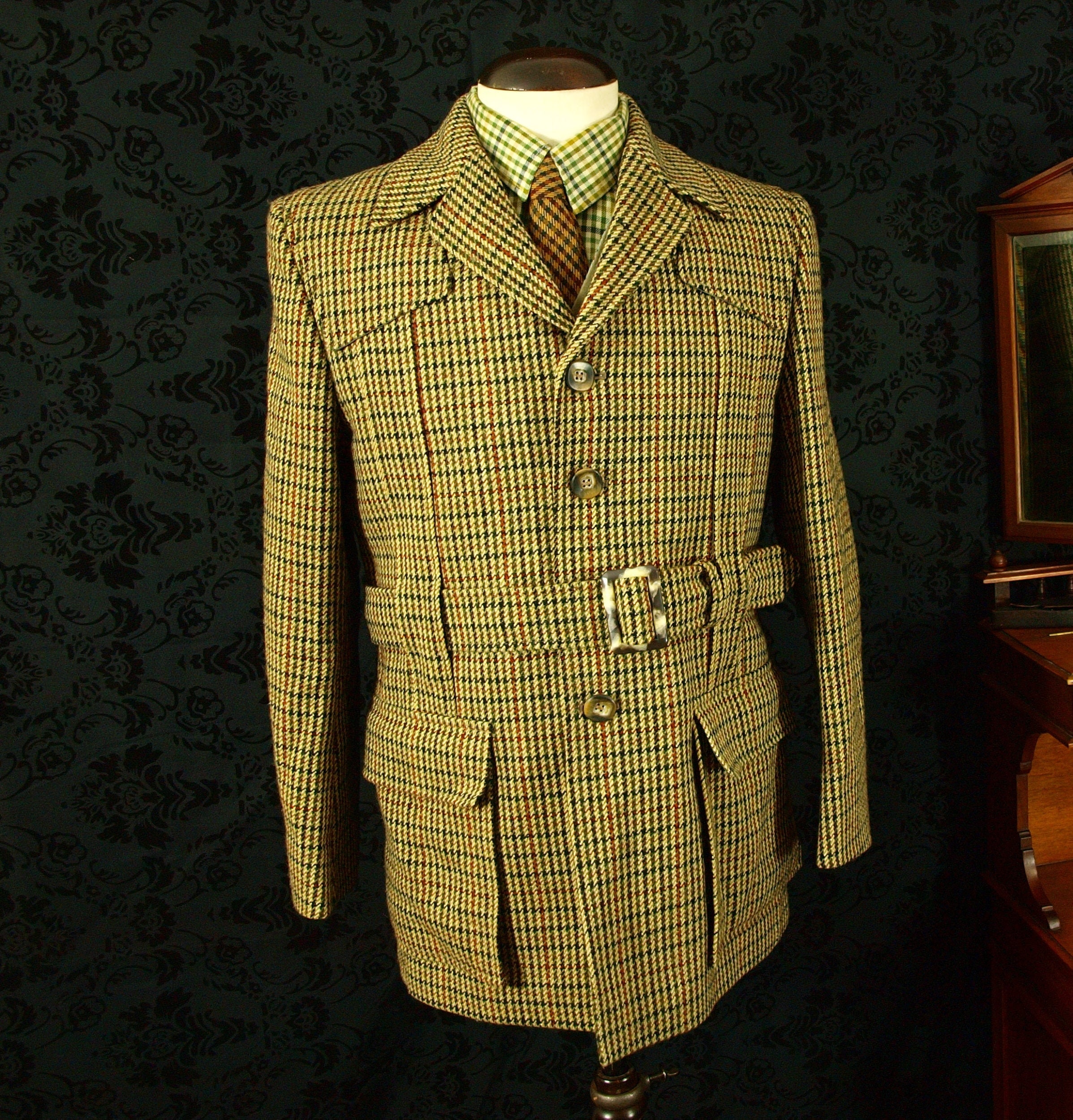 superb New deadstock vintage Mens Full Norfolk Tweed Hunting Shooting