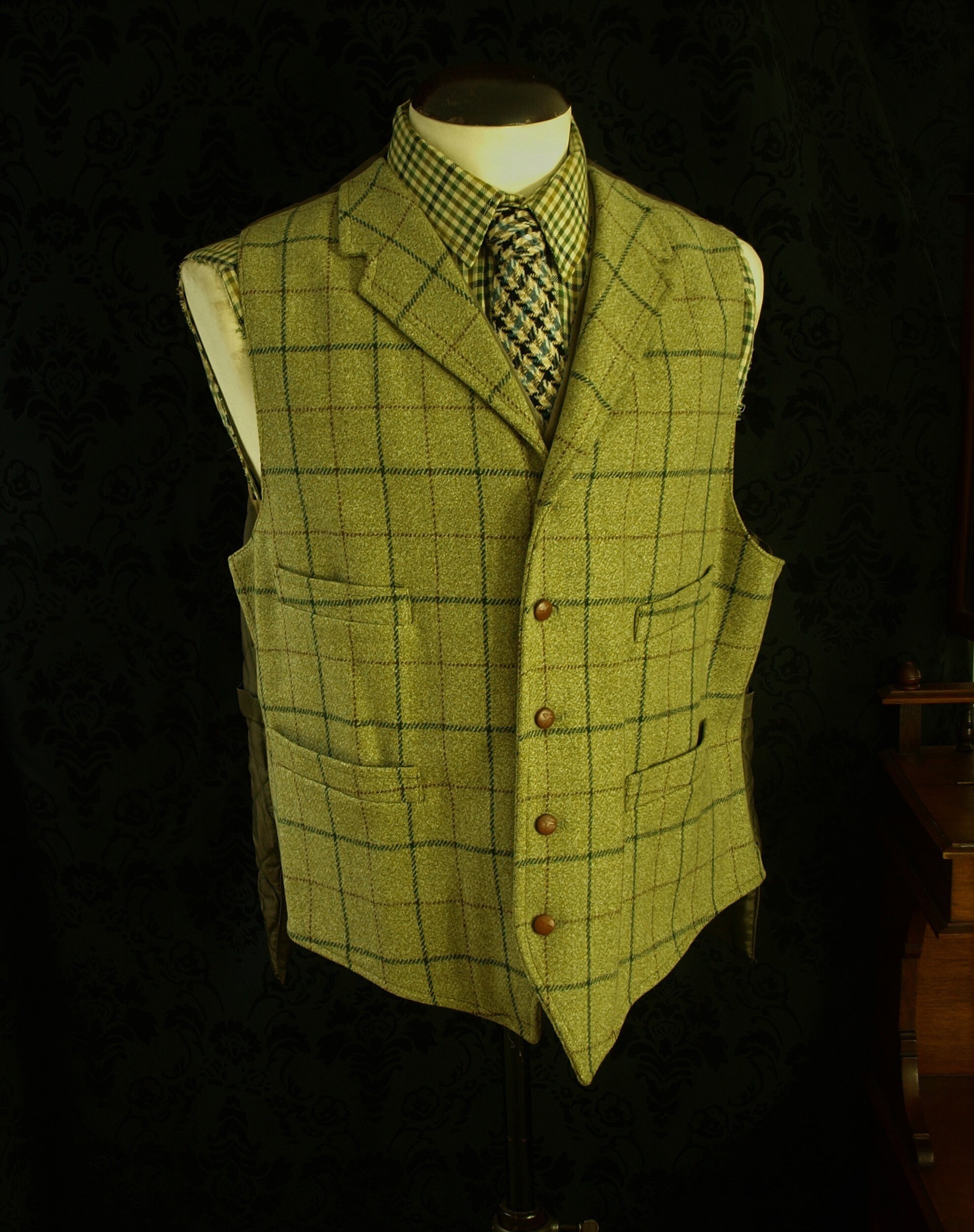 Rare Mens Tweed Vintage Waistcoat embossed Buttons Padded Chris Dawes 48 XL