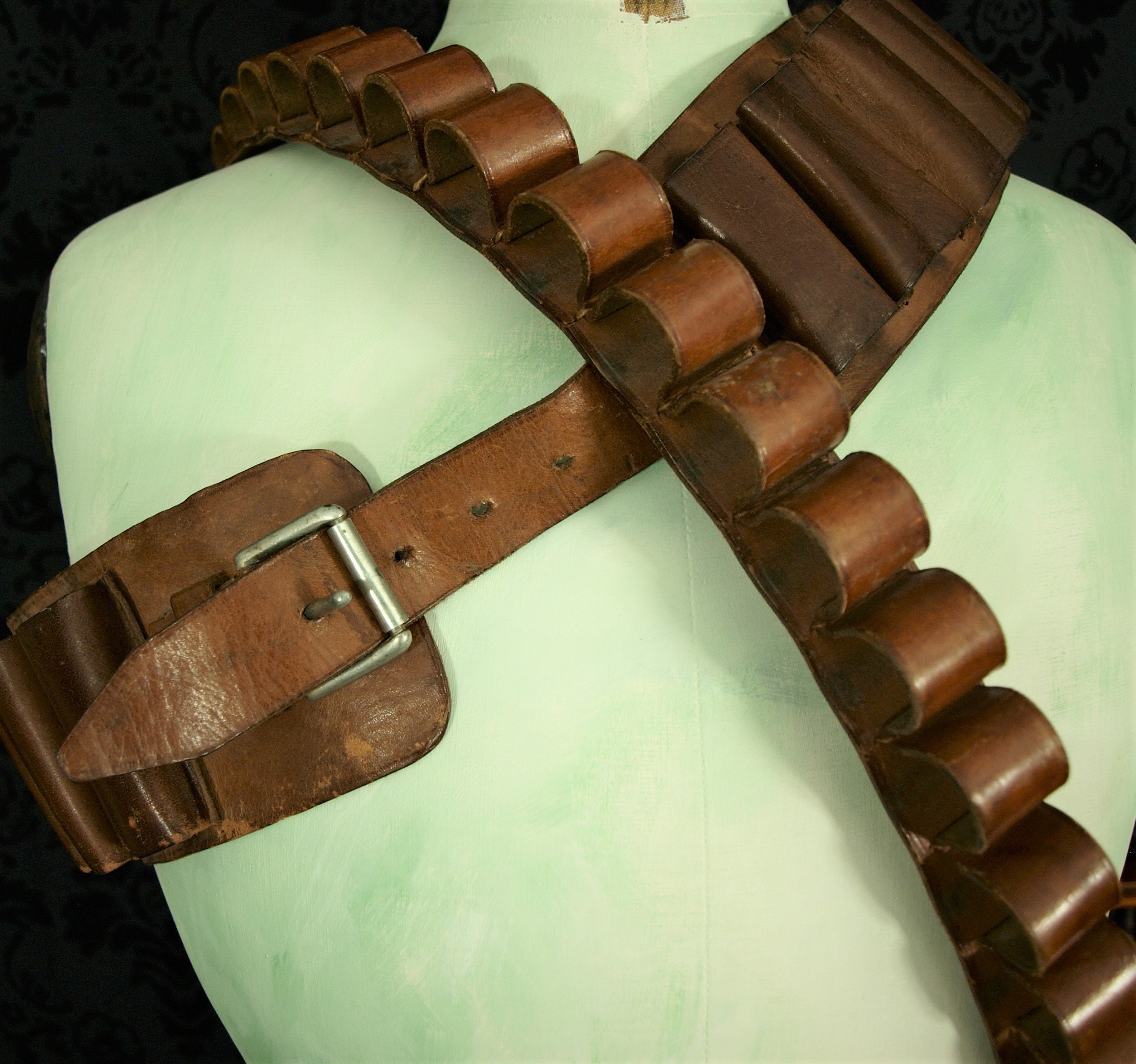 Good Vintage Leather Cartridge Belt Small and Wide Width 34 waist