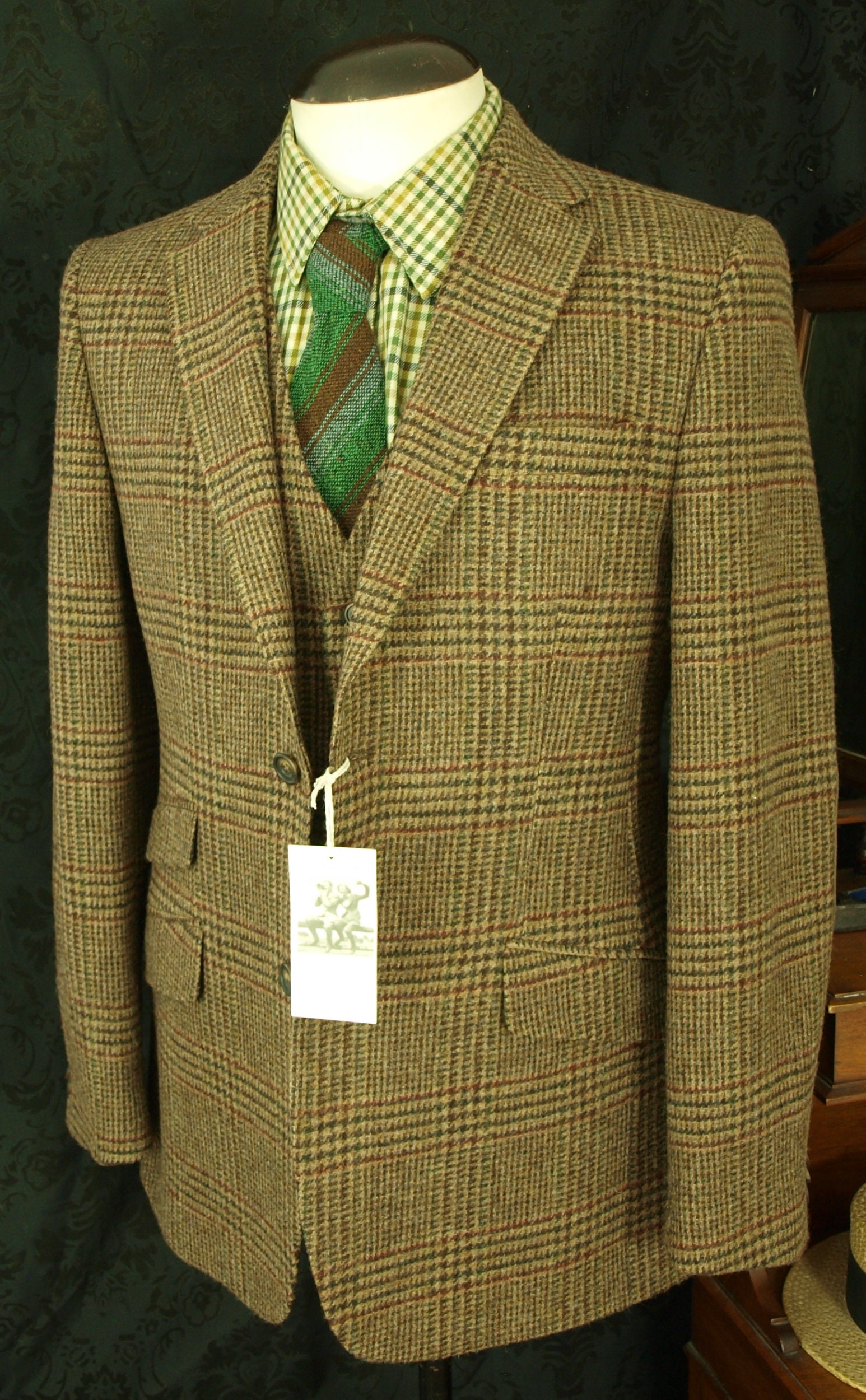 Good Mens Abraham Moon Tweed Waistcoat and Jacket Blazer Set Size 40