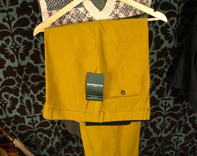 unused Mens Moleskin Quality John Brocklehurst Trousers Sparklow Mustard  in a size 38 inch Waist  29 inch  leg