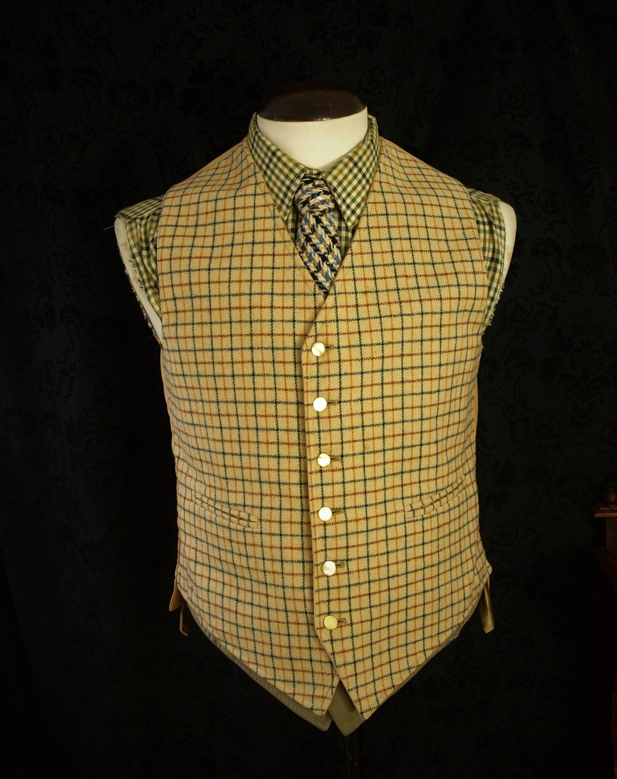 Mens Vintage Tattersall Moleskin Chris Dawes Hunt Waistcoat Size 42 Large