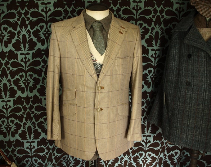 Luxury Summer Silk and Wool Tweed Mens Crombie Jacket faux Suede detailing, working cuffs and storm collar size 40 inch Med RRP 699