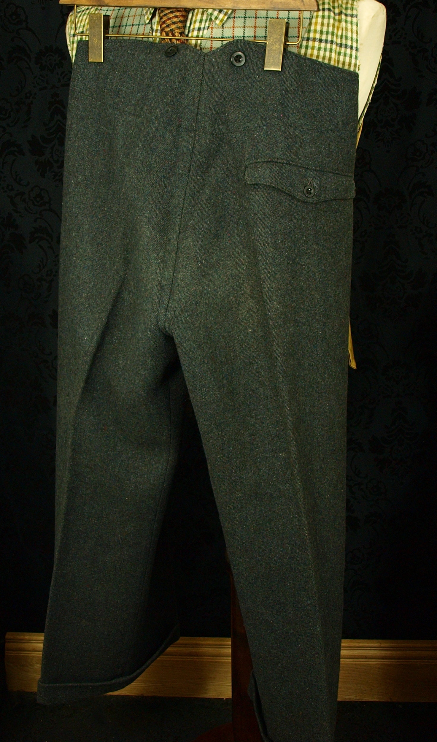 Superb Mens Vintage Fishtail 30's 40's Tweed Trousers Size 30 Waist 28