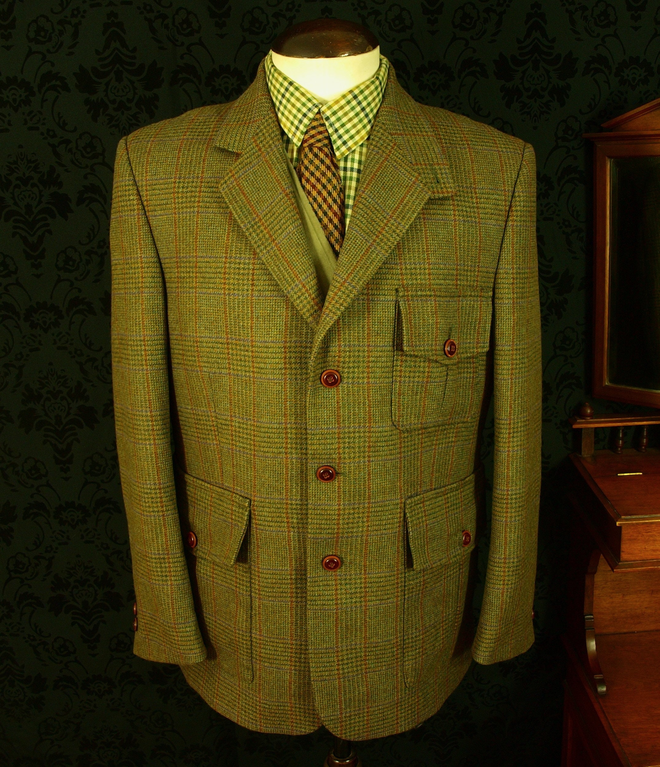 Mens Laksen Tweed Norfolk Country Jacket Blazer SIze 42 large