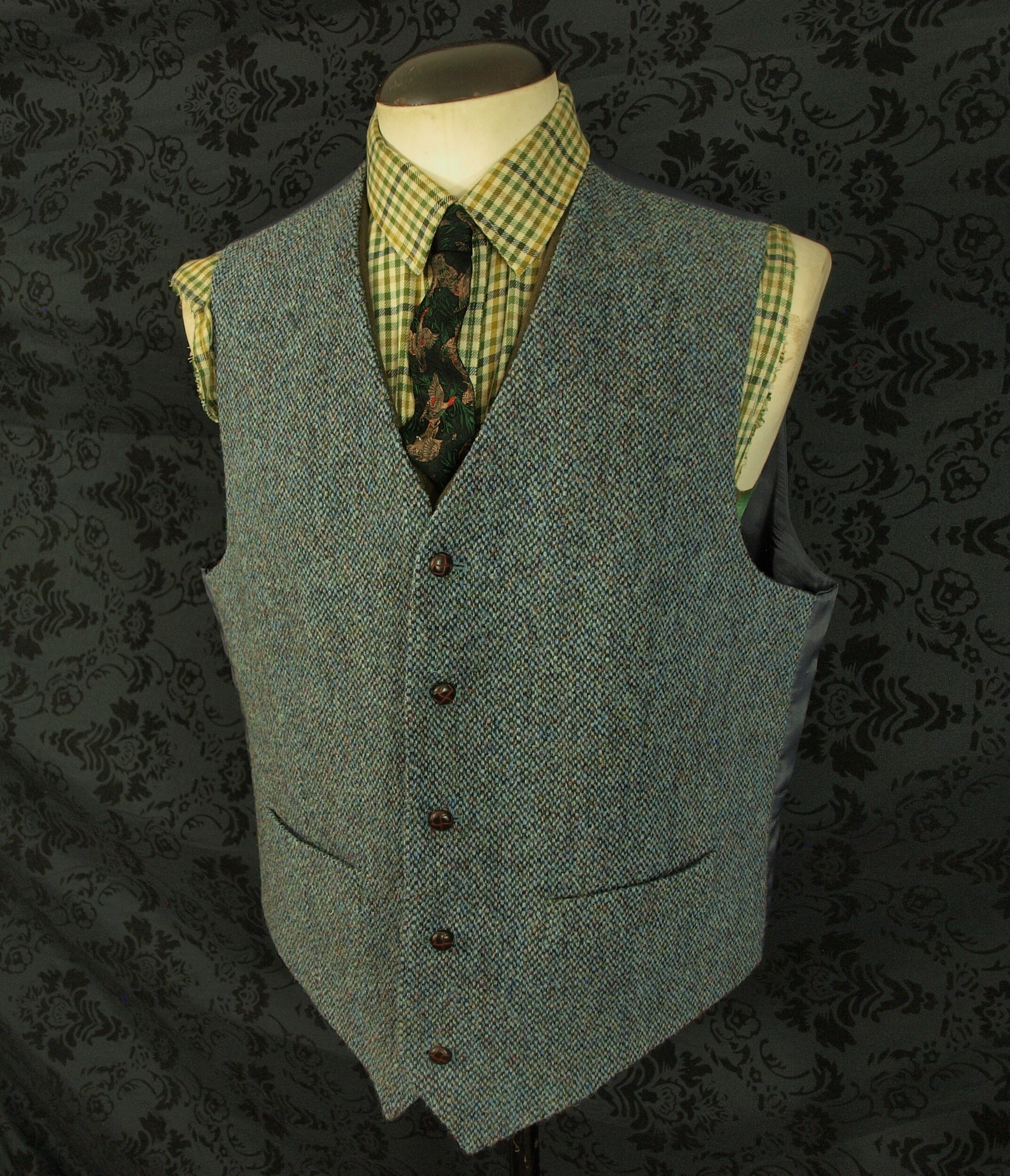 New Mens ewm Blue Harris Tweed Jacket and Waistcoat Set Size 46 Inch XL