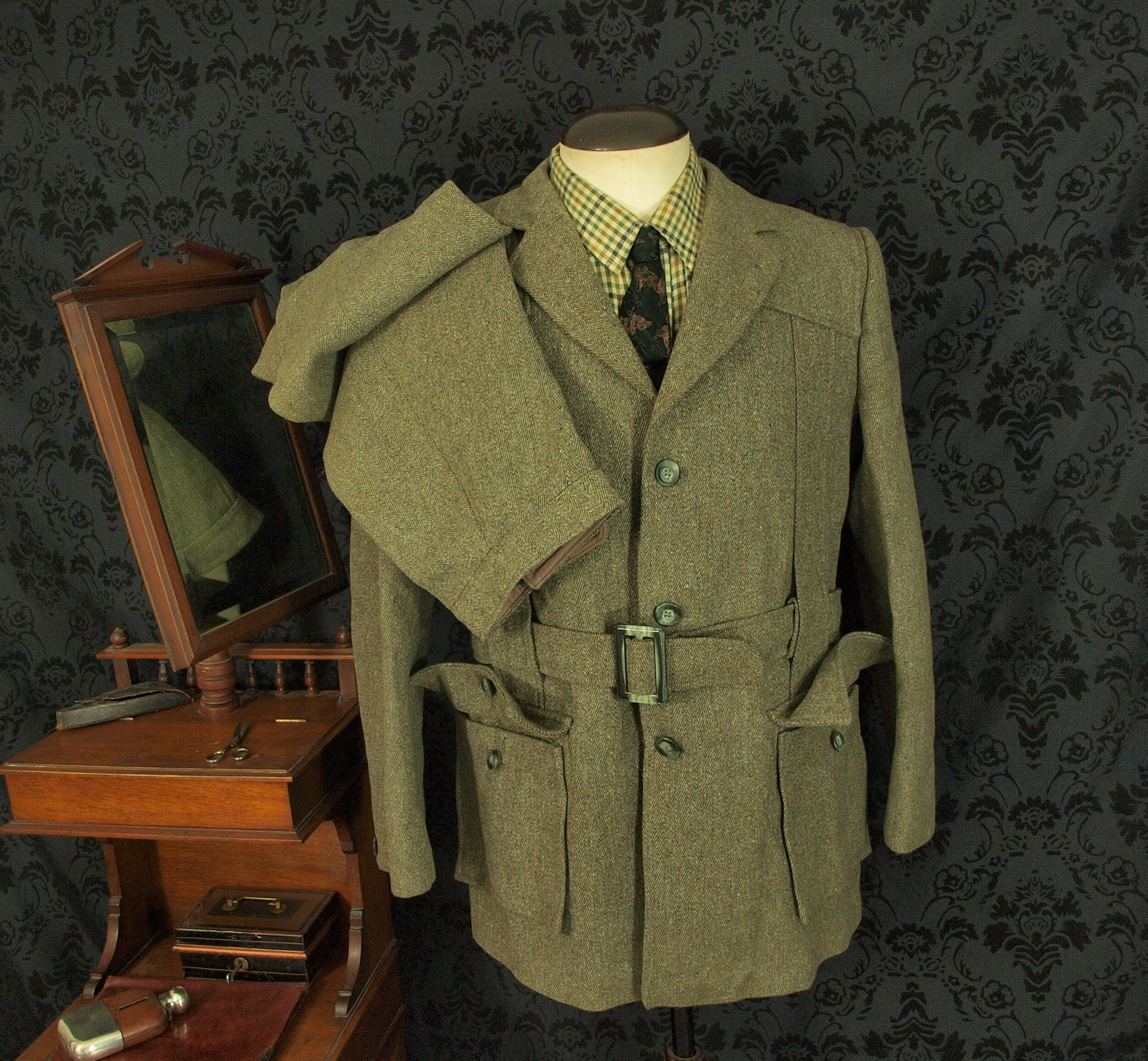 Quality Mens Vintage Derby Tweed Norfolk Shooting Hunting Jacket Suit 42 Large 38 waist